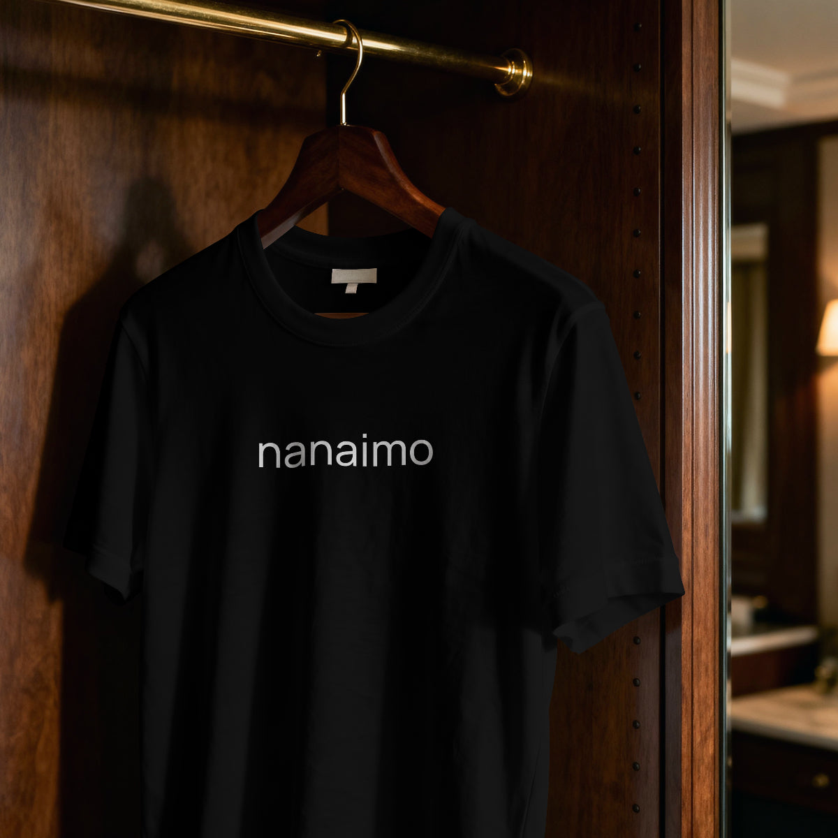 Nanaimo - white on black - tshirt