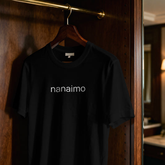 Nanaimo - white on black - tshirt